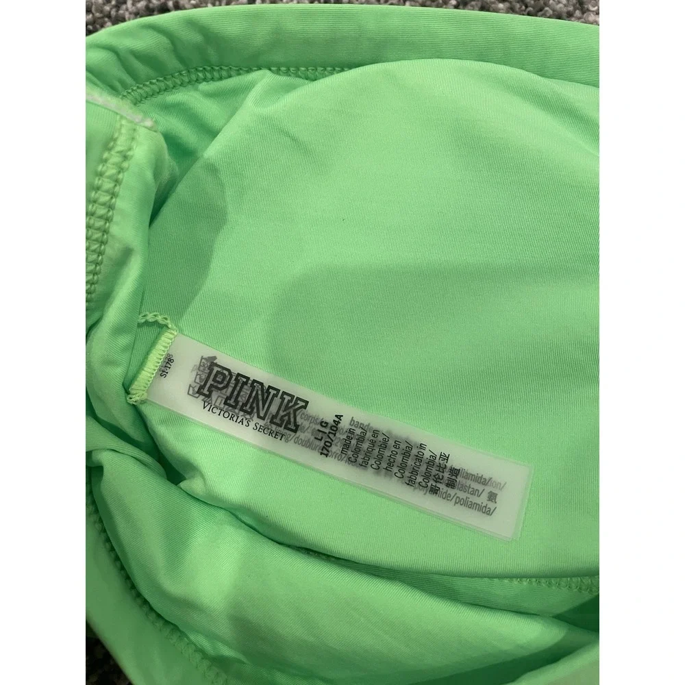 Victoria's Secret PINK Bandeau Bikini Swim Top Neon Green Gold Logo Size Large